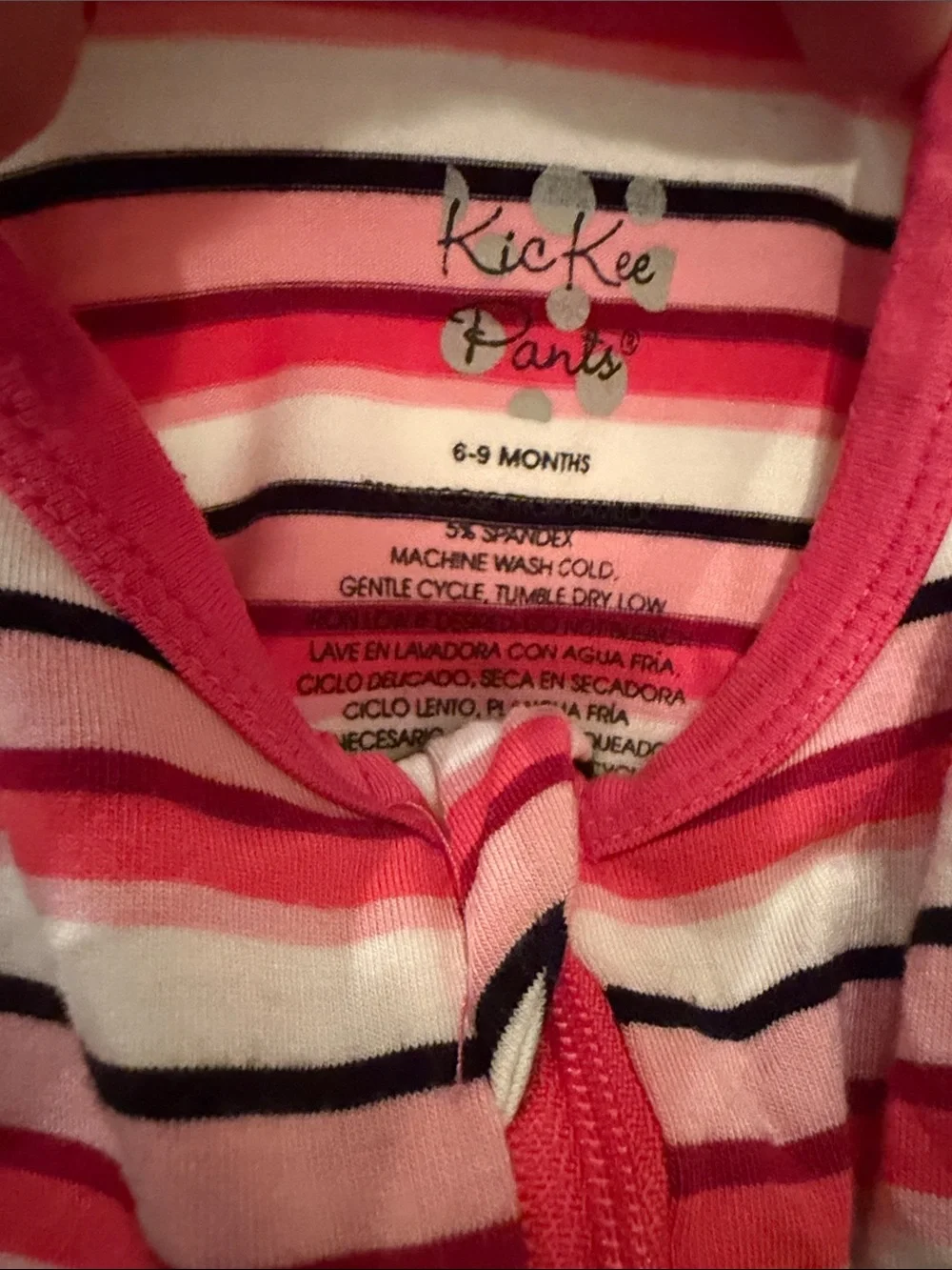 Kickee Pants Pink, White & Black Striped Footed Bamboo One-Piece